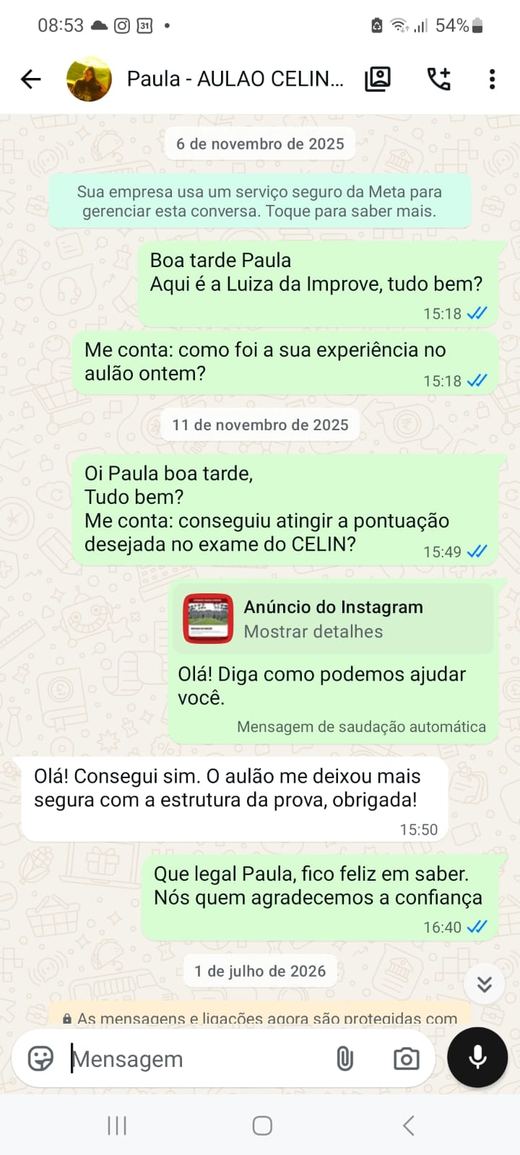 Depoimento de aluno