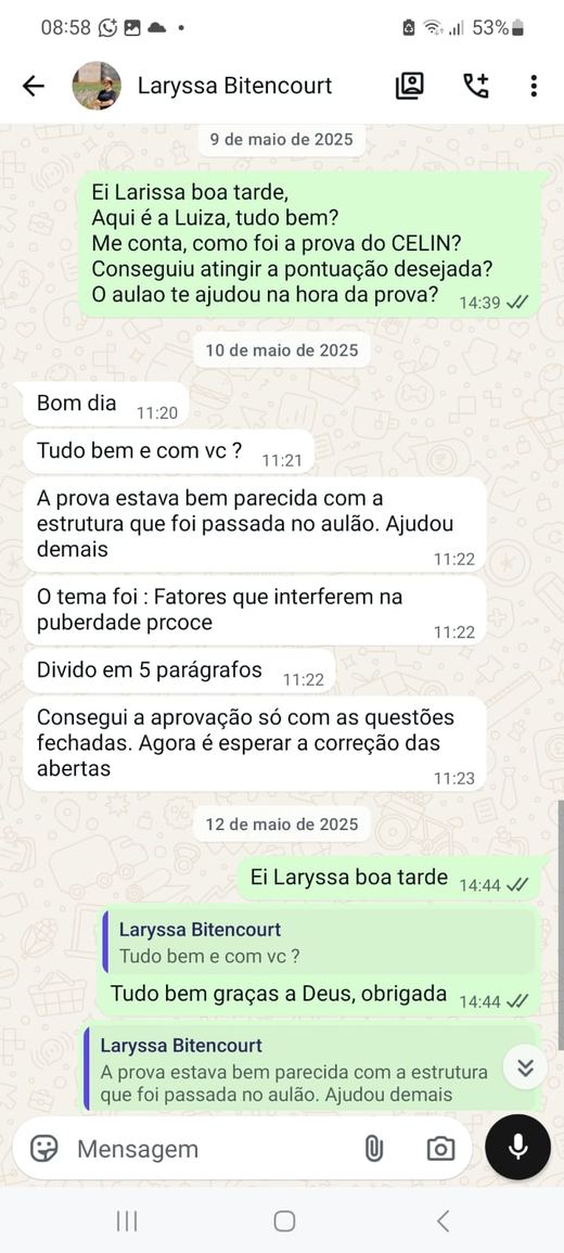 Depoimento de aluno