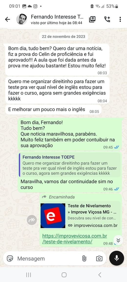 Depoimento de aluno