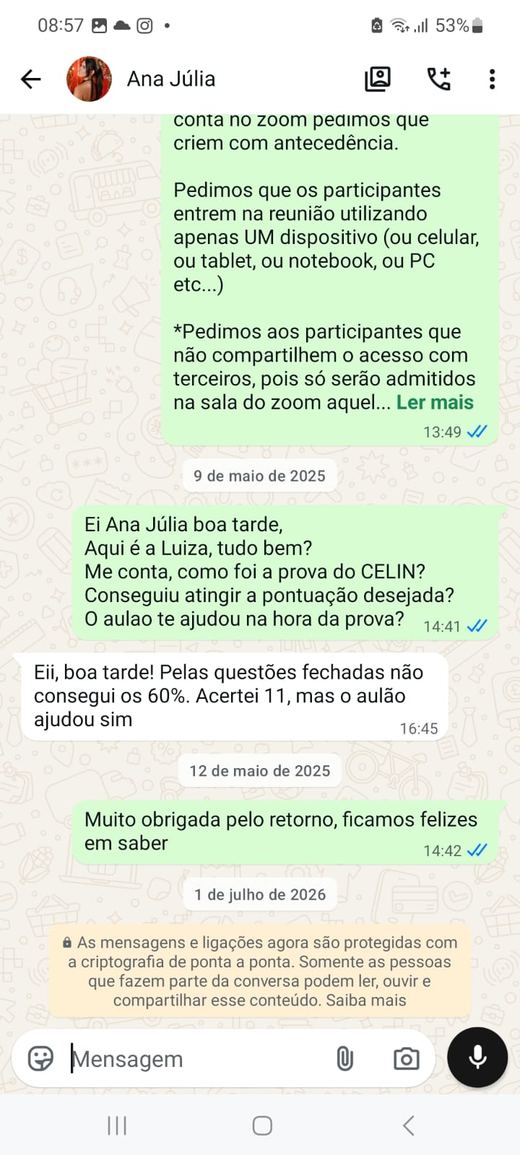 Depoimento de aluno