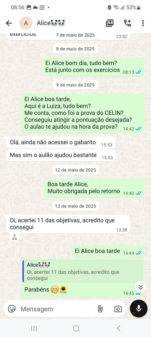 Depoimento de aluno