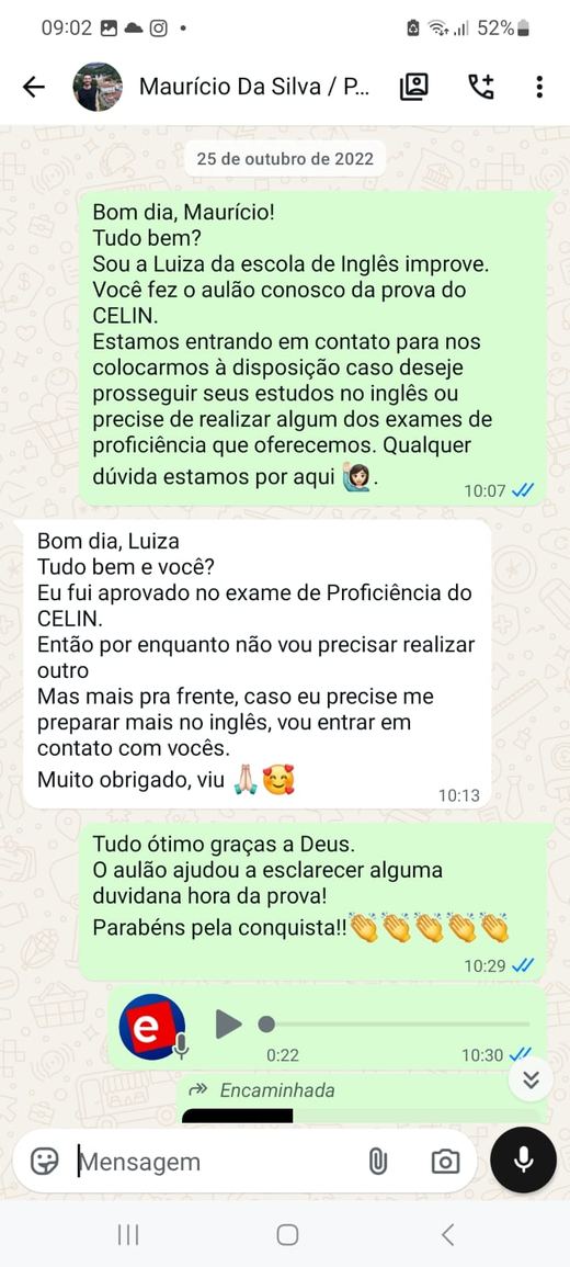 Depoimento de aluno