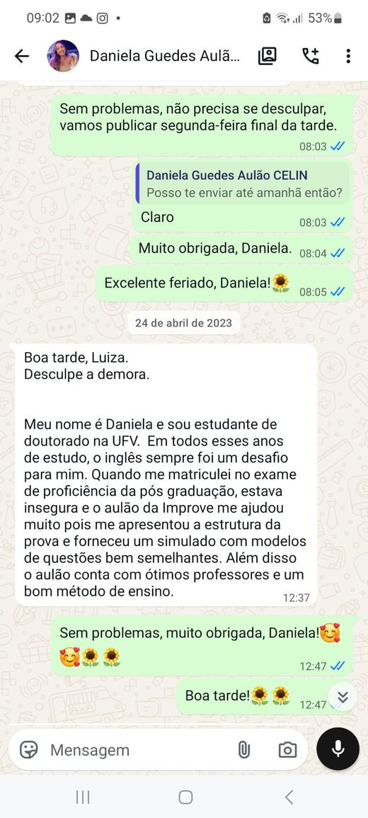 Depoimento de aluno
