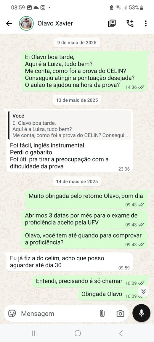 Depoimento de aluno